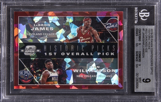 2019-20 Panini Contenders Optic "Historic Picks" Red Cracked Ice #1 LeBron James & Zion Williamson - BGS MINT 9